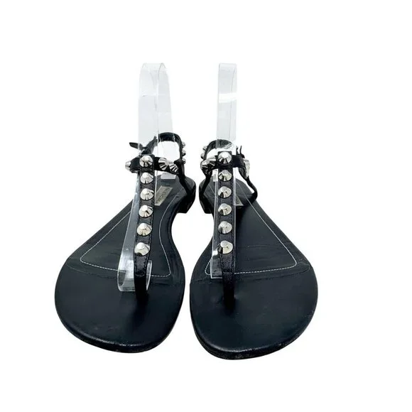 Balenciaga Paris Moto Stud Ankle T Strap thong Sandals Black Leather size 37 7 - Picture 3 of 13